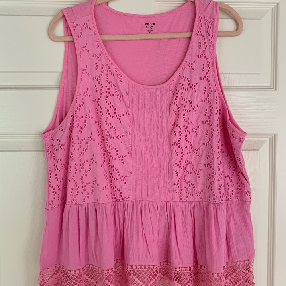 Pink embroidered crown & ivy top